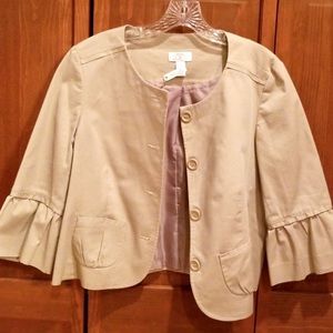 Ann Taylor LOFT Ruffle Sleeve Khaki Blazer 14